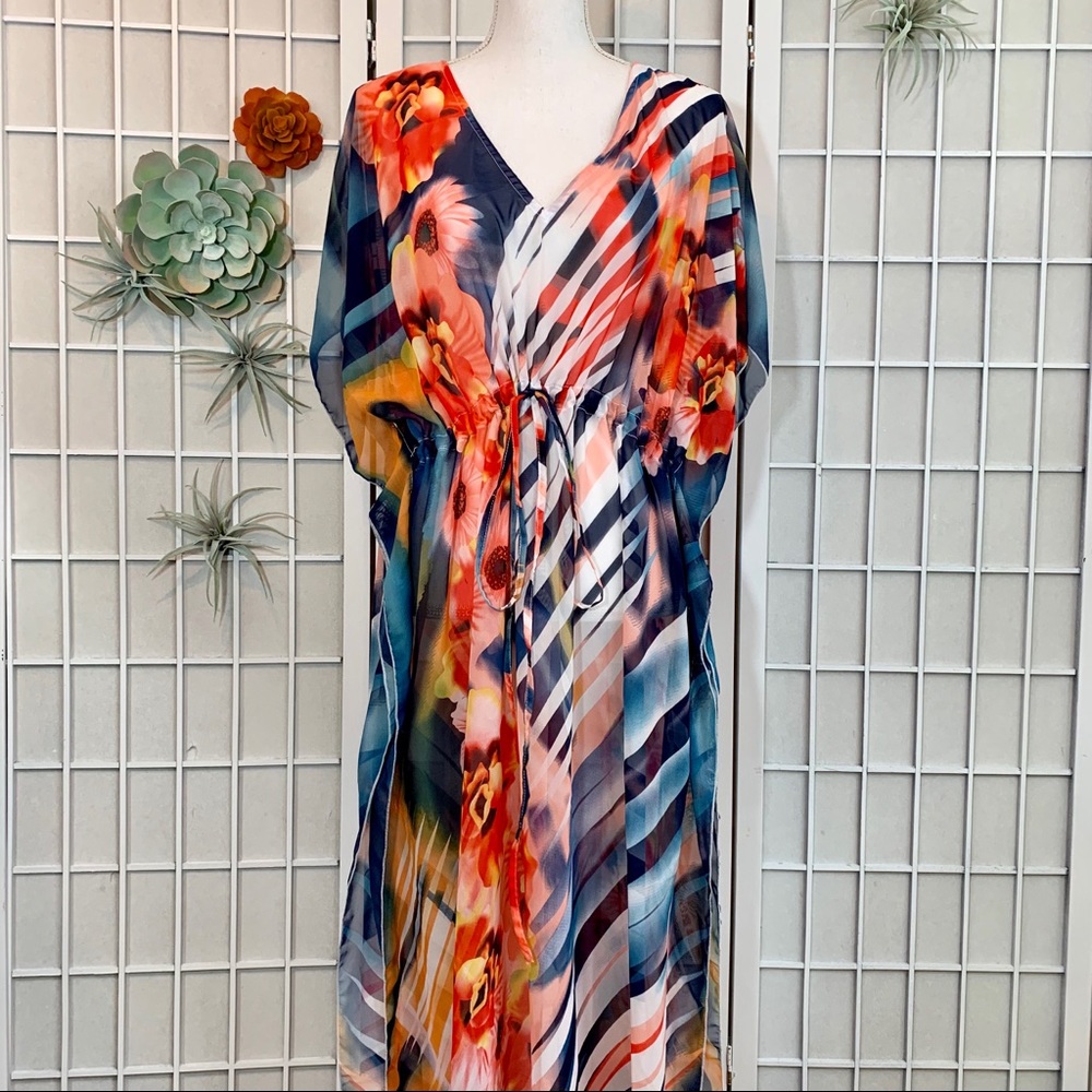 Anthropologie Multicolor Floral Striped Maxi Dress